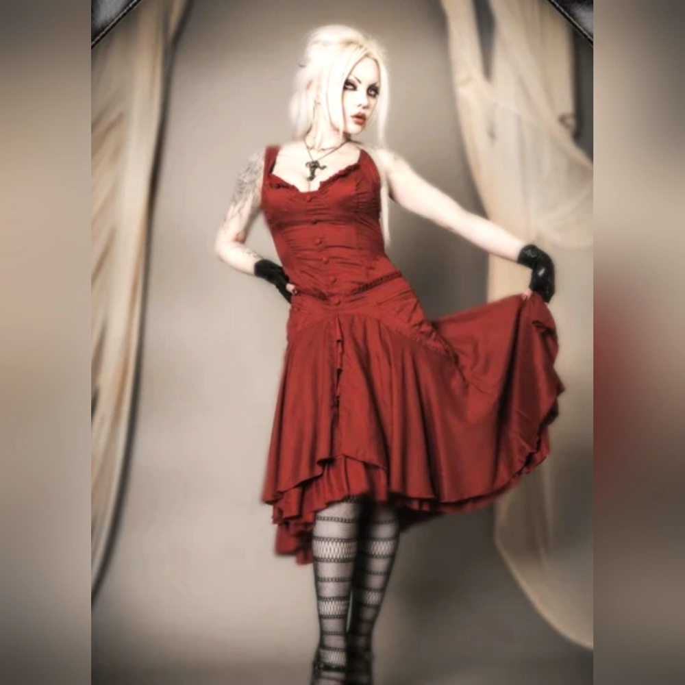 Heavy Red Lost in Wonder Crimson Tea Dress Gothic Victorian red dress